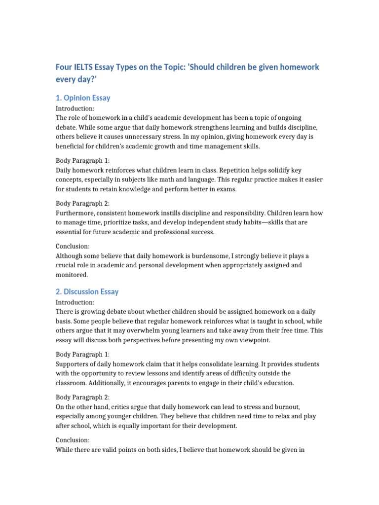 IELTS Essay Samples Homework Topic | PDF | Homework | Learning