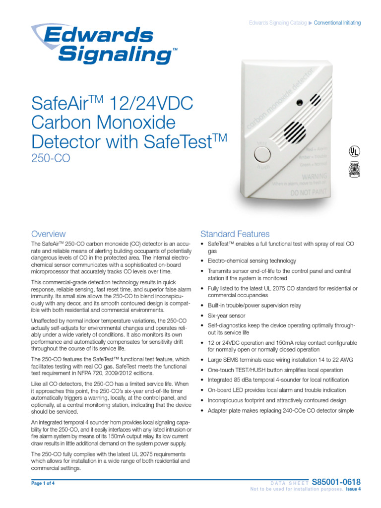 CARBON MONOXIDE DETECTOR DATA SHEET visual data 5