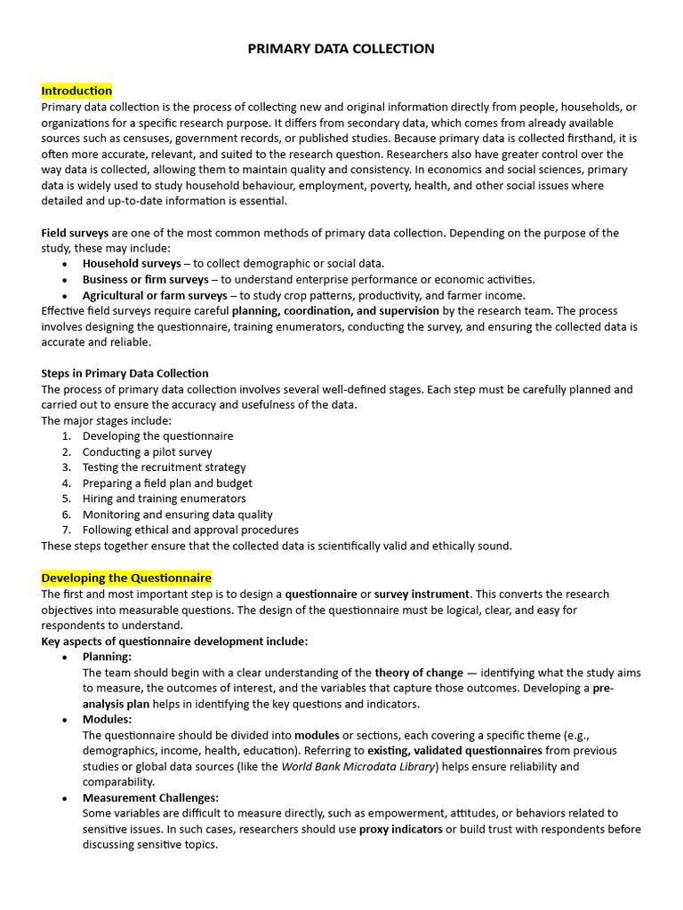 Primary Data Collection Methods Guide | PDF | Survey Methodology ...