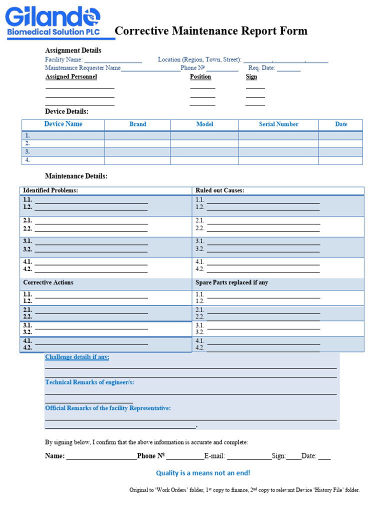 Corrective Maintenance Report Form Rec (3) | PDF