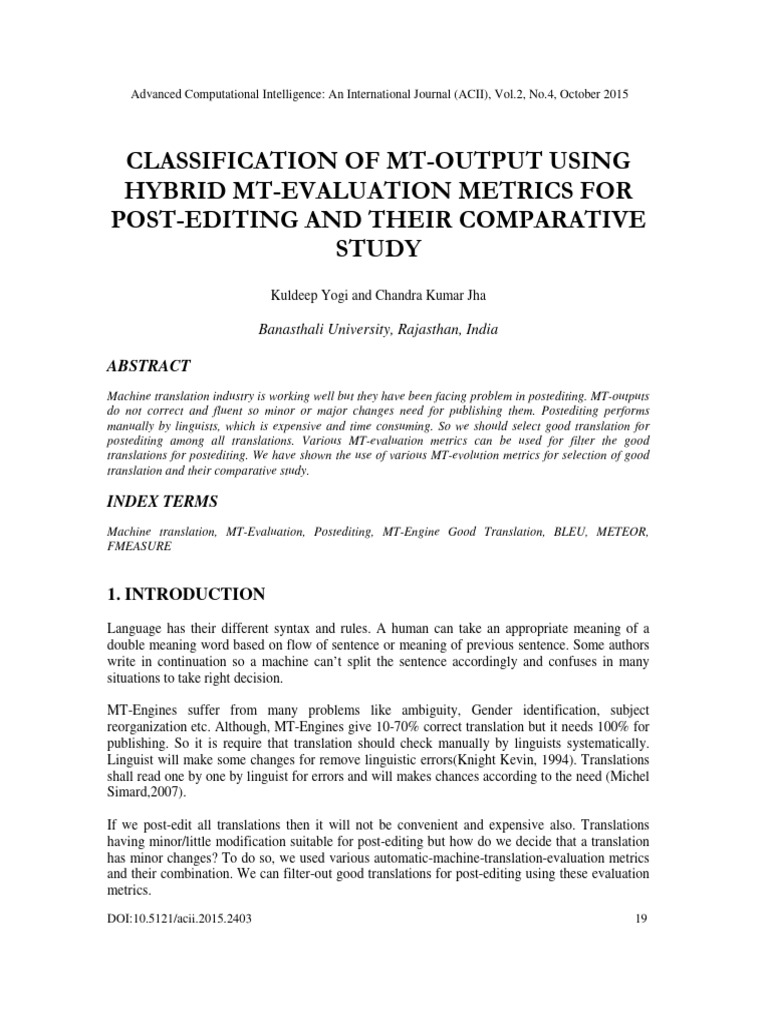 Hybrid Metrics for MT Output Classification | PDF | Grammar | Semantics