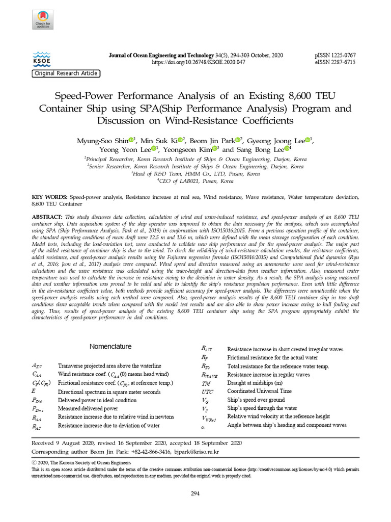 Speed-Power Analysis of 8,600 TEU Ship | PDF | Ships | Drag (Physics)