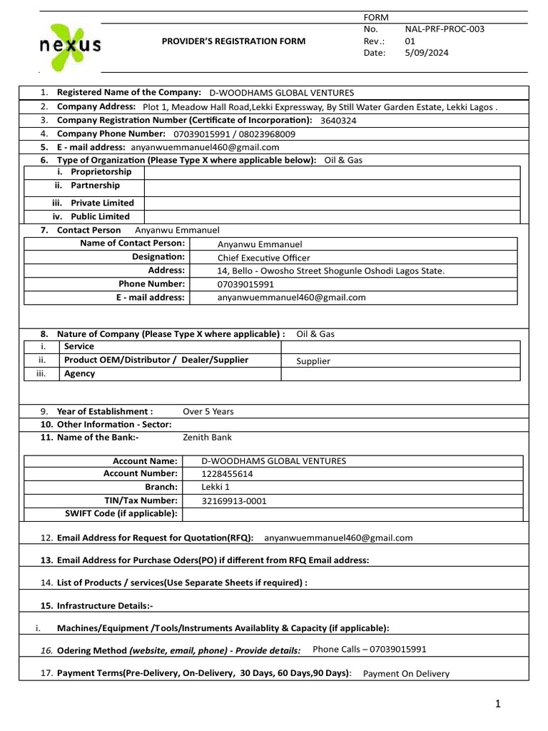 Provider Registration Form Template | PDF