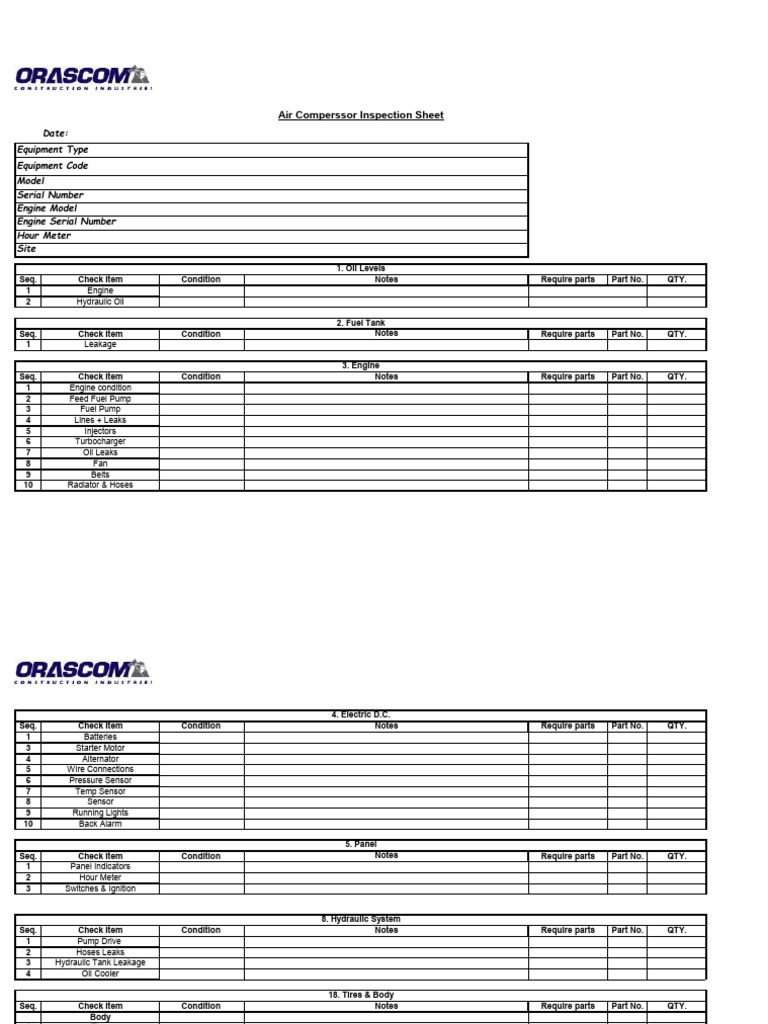 Air Compressor Inspection Checklist | PDF