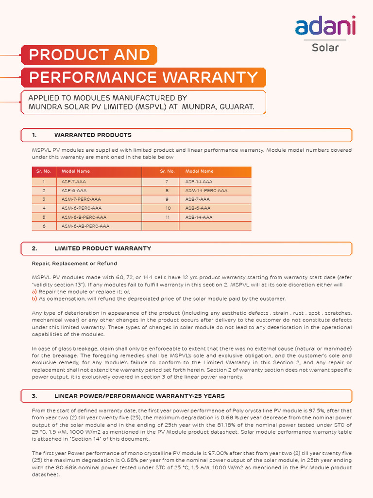 MSPVL Solar Module Warranty Details | PDF | Solar Panel | Legal Liability