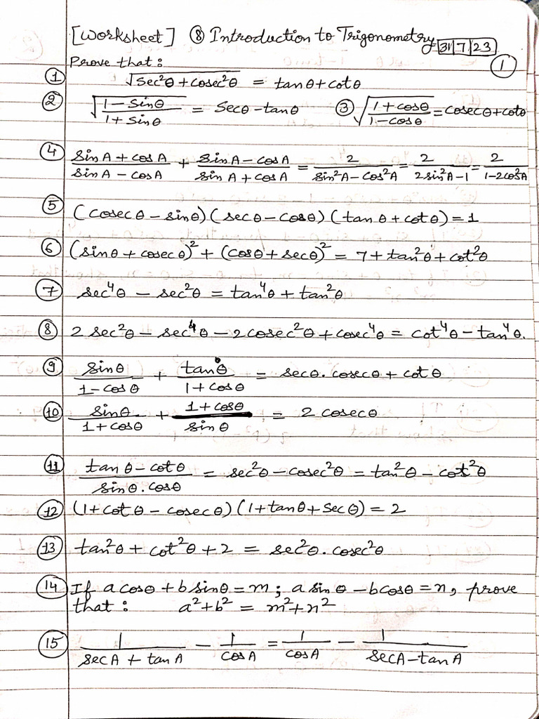 C10 Trigonometry Worksheet | PDF