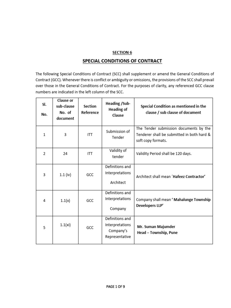 Section - 6 Special Contract Conditions7 | PDF | Subcontractor ...