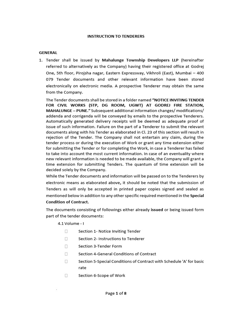 Section - 2 Instructions To Tenderer63 | PDF | Addendum | Specification ...