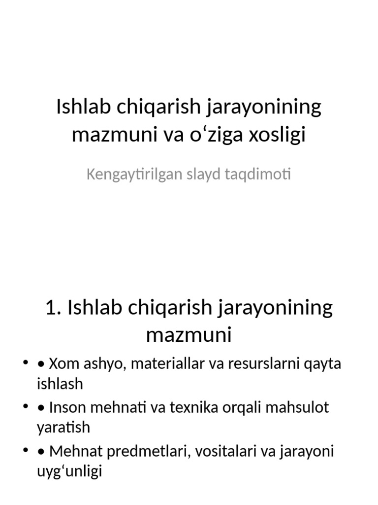Ishlab Chiqarish Kengaytirilgan Slayd | PDF