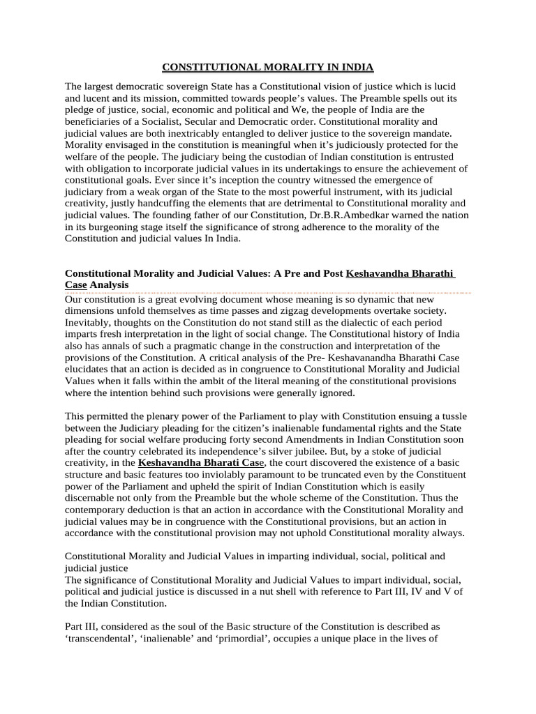 Constitutional Morality in India Explained | PDF | Constitution | Justice