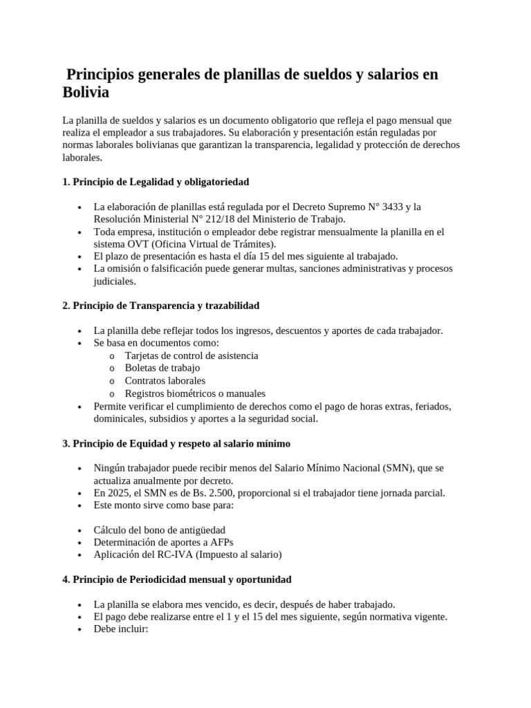 Planillas de Sueldos y Salarios en Bolivia | PDF | Salario | Derecho ...