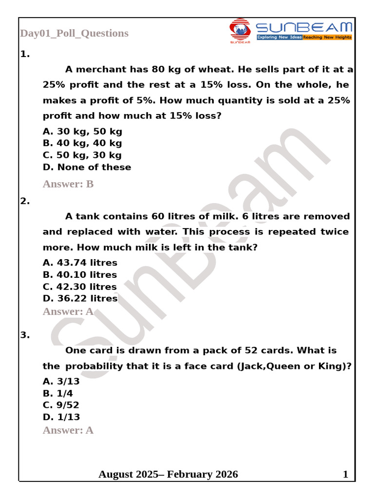 Day 01 Poll Questions and Answers | PDF