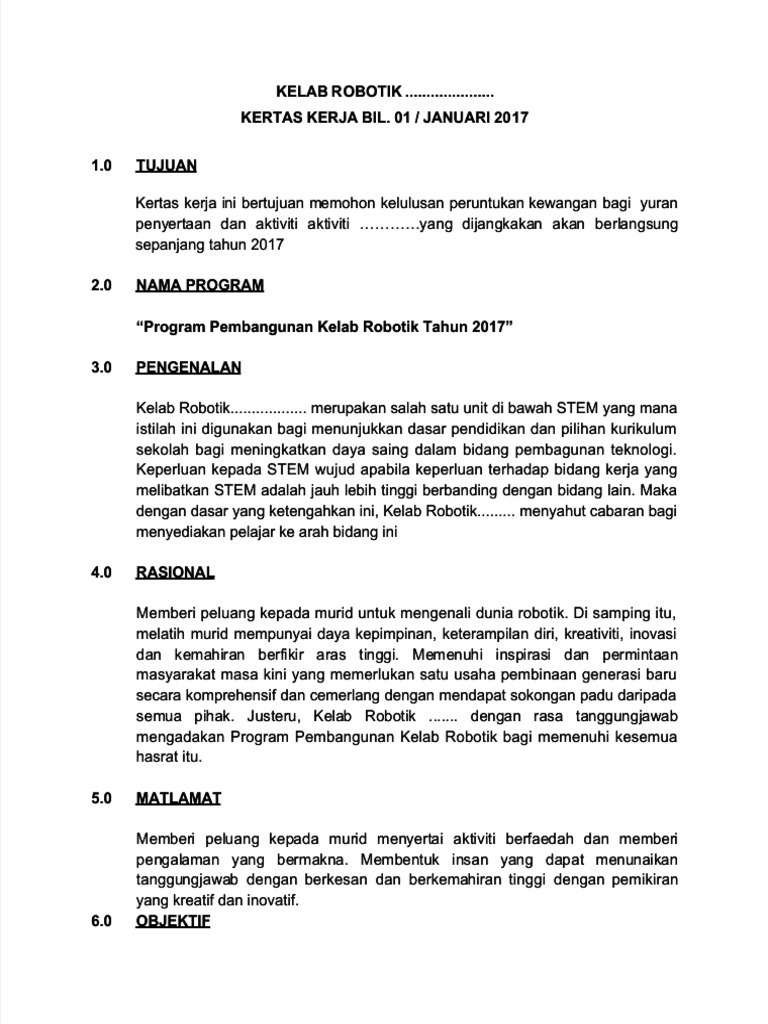 Contoh Pengisian Kelab Robotik | PDF