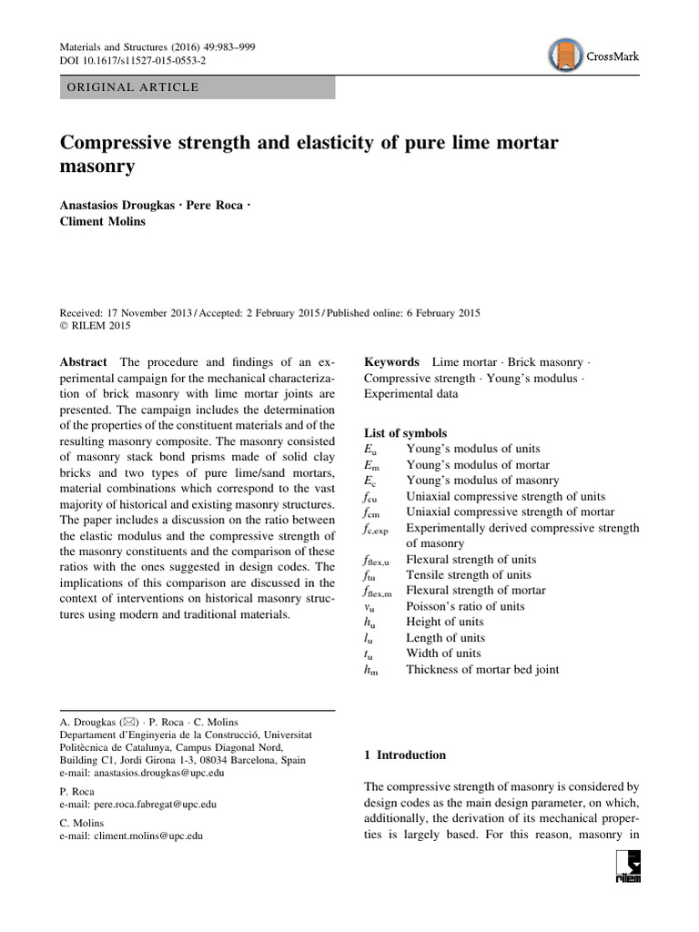 Lime Mortar Compressive Strength Study | PDF | Young's Modulus ...
