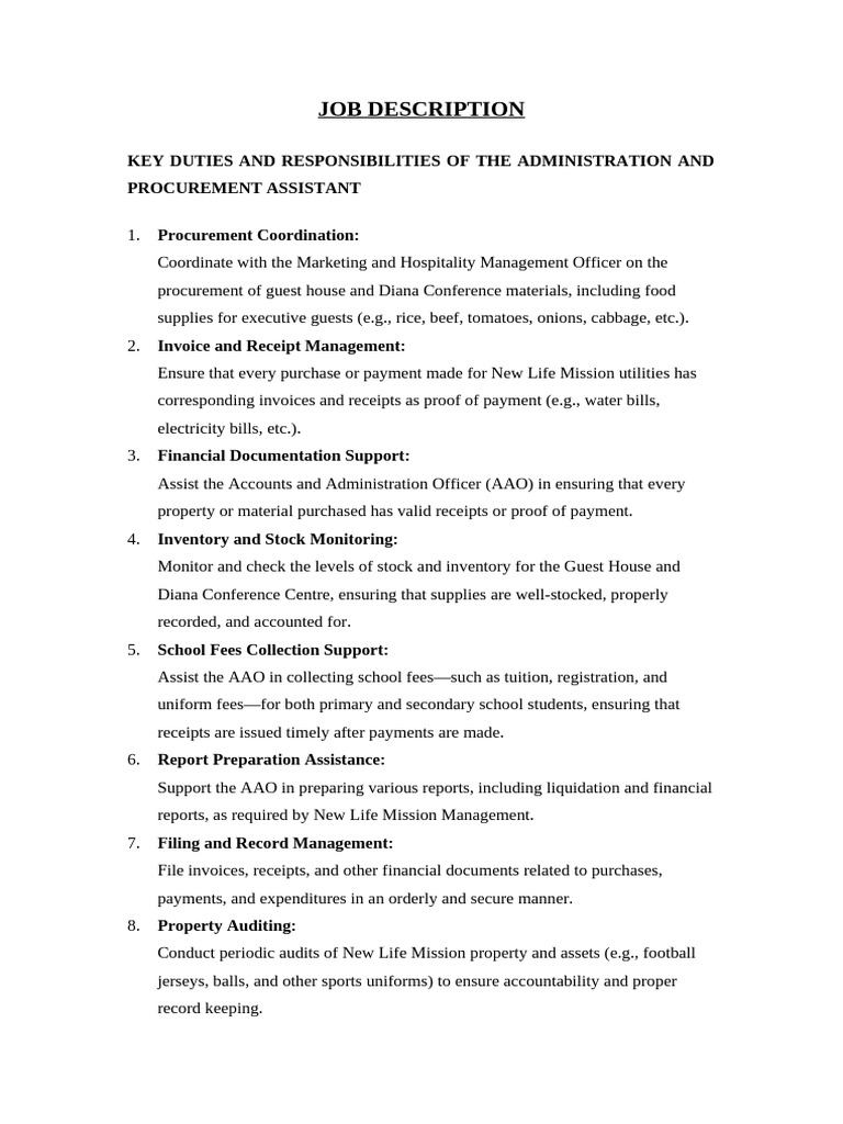 Administration and Procurement Assistant Role | PDF | Banks | Tuition ...