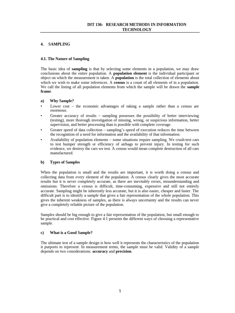 Dit 136 Research Methods in It Chapter 4 | PDF | Stratified Sampling ...