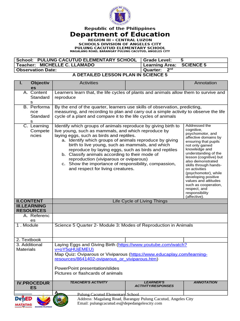 Dlp For Demo Reclass T6 Coi Edited And Checked Pdf Learning Egg