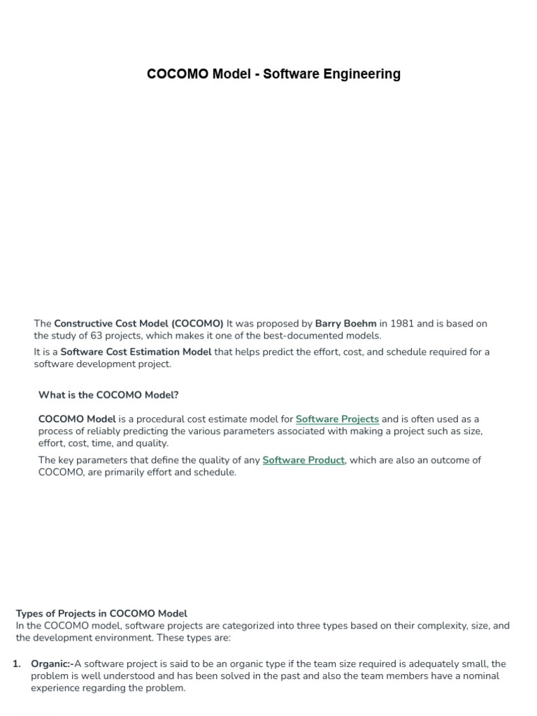 COCOMO Model for Software Cost Estimation | PDF | Computing | Software ...