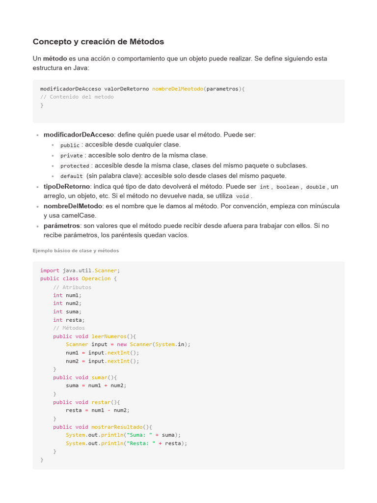 Creación y Uso de Métodos en Java | PDF | Constructor (Programación ...