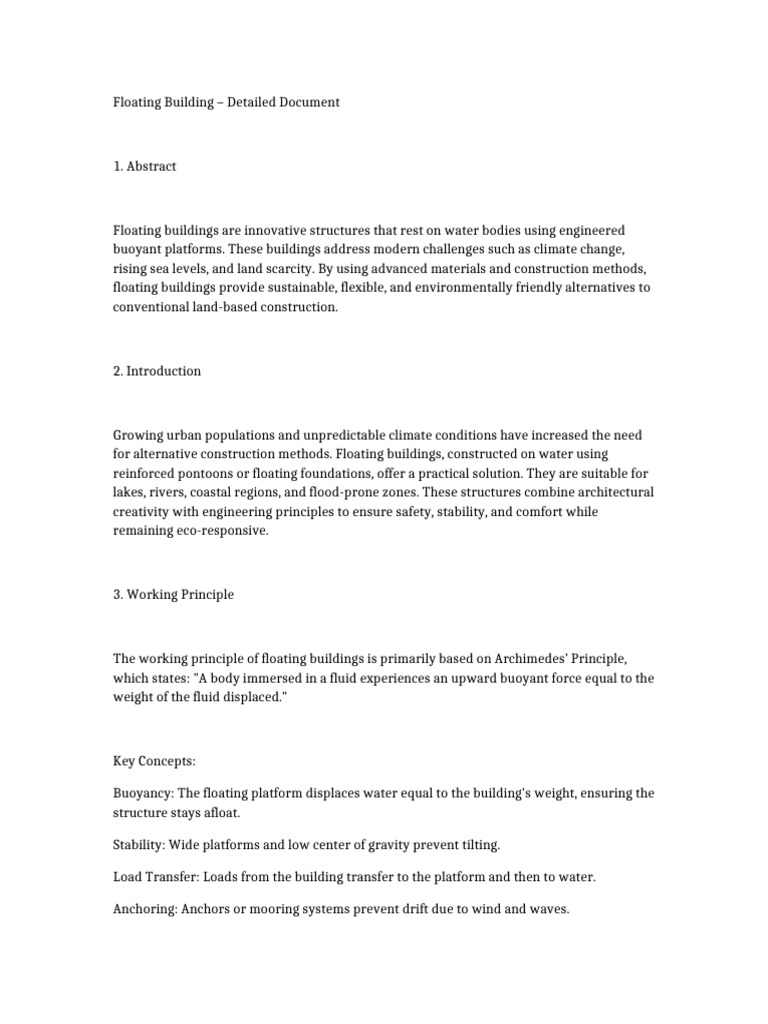 Floating Buildings: Sustainable Solutions | PDF | Buoyancy | Civil ...