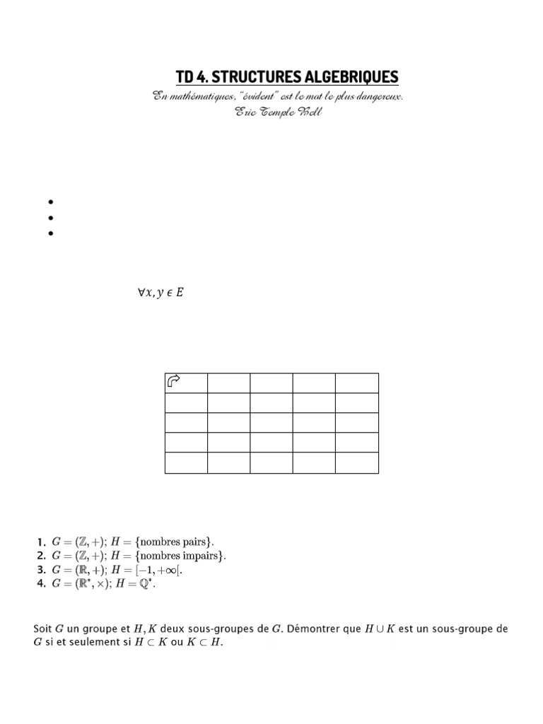 Exercices sur les structures algébriques | PDF | Anneau (mathématiques ...
