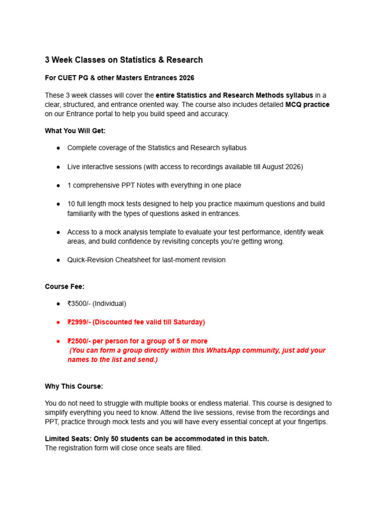 Statistics & Research Classes for CUET PG | PDF