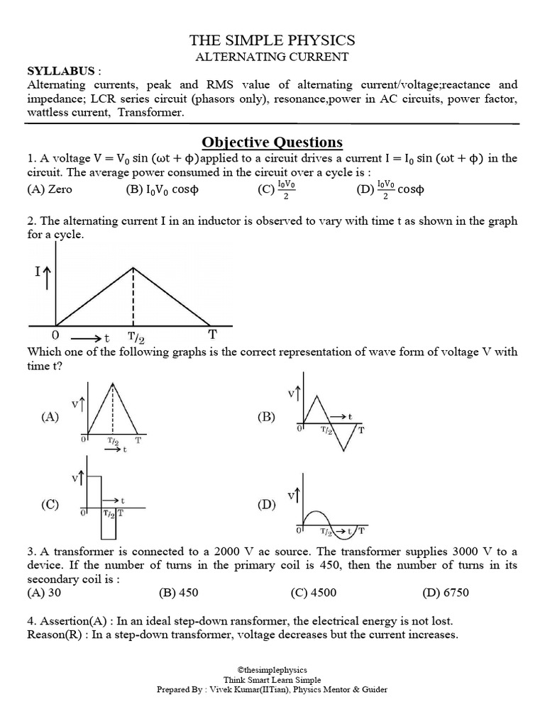 Alternating Current Concepts and Questions | PDF | Inductor ...