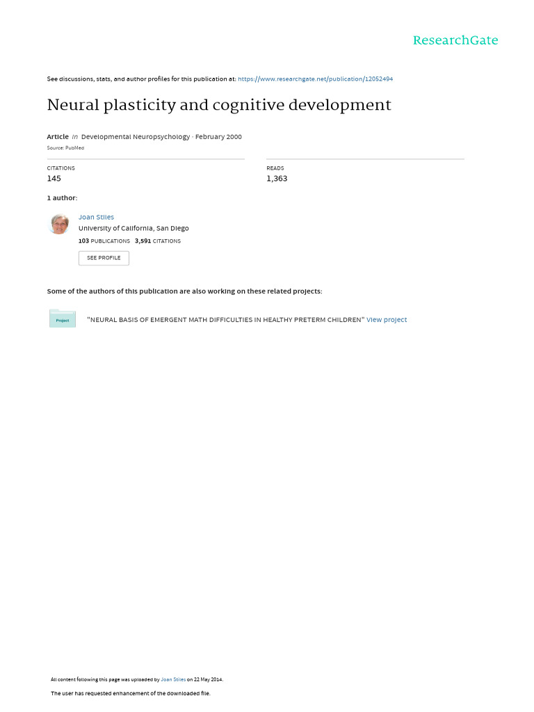 Neural Plasticity and Cognitive Development: Developmental ...
