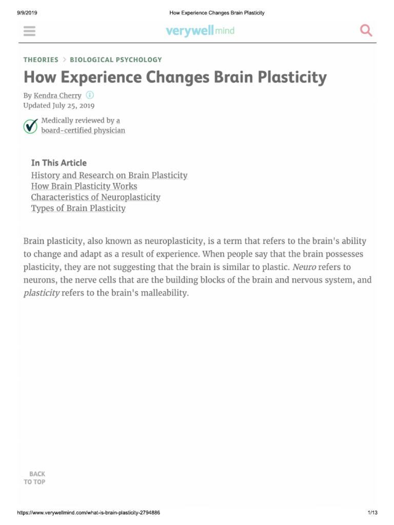 How Experience Changes Brain Plasticity | PDF