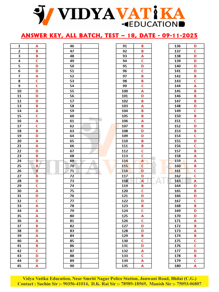 Clé de réponses test 18, 09-11-2025 | PDF