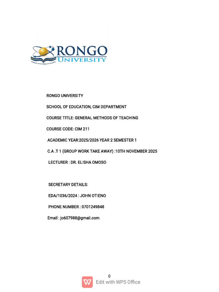 Rongo Universit-Wps Office | PDF | Teachers | Learning
