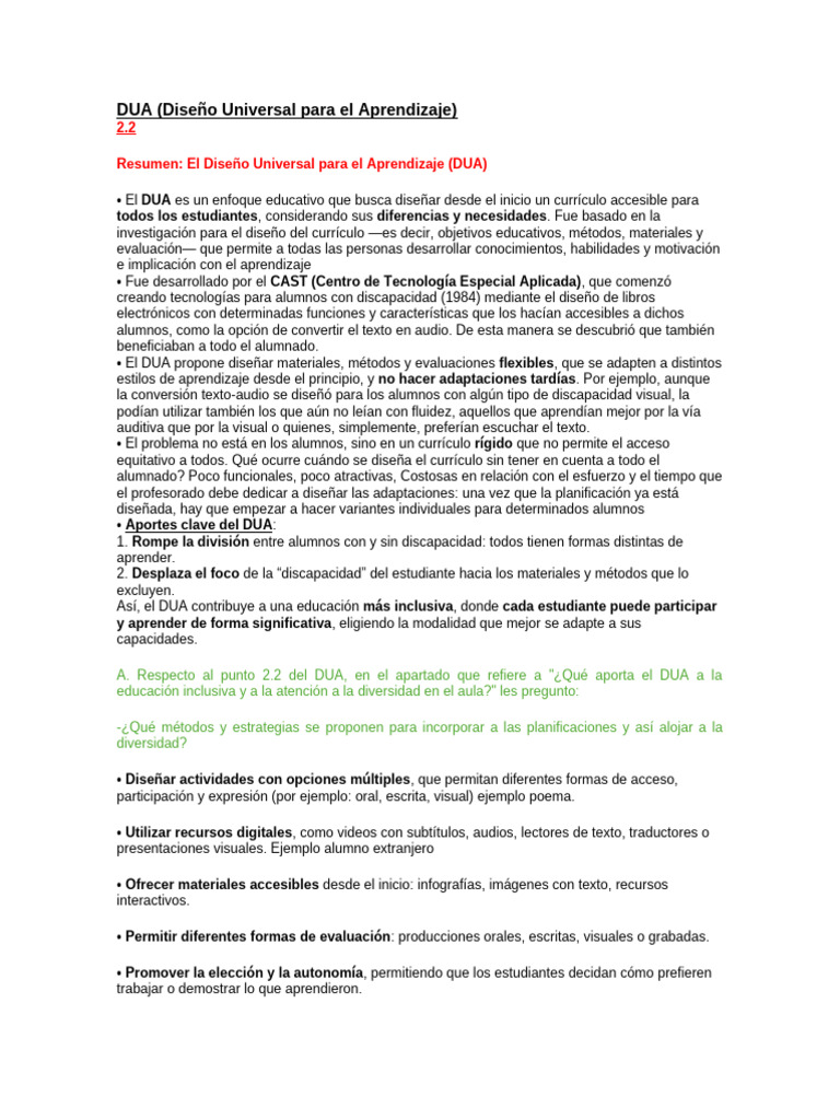 Diseño Universal para el Aprendizaje (DUA) | PDF | Plan de estudios ...