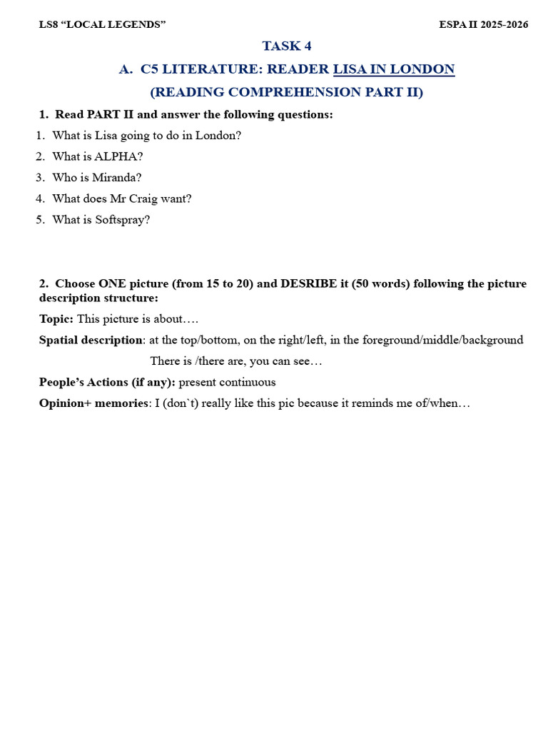 Ls8 Task 4 - c5 Literature Lisa in London Part II | PDF