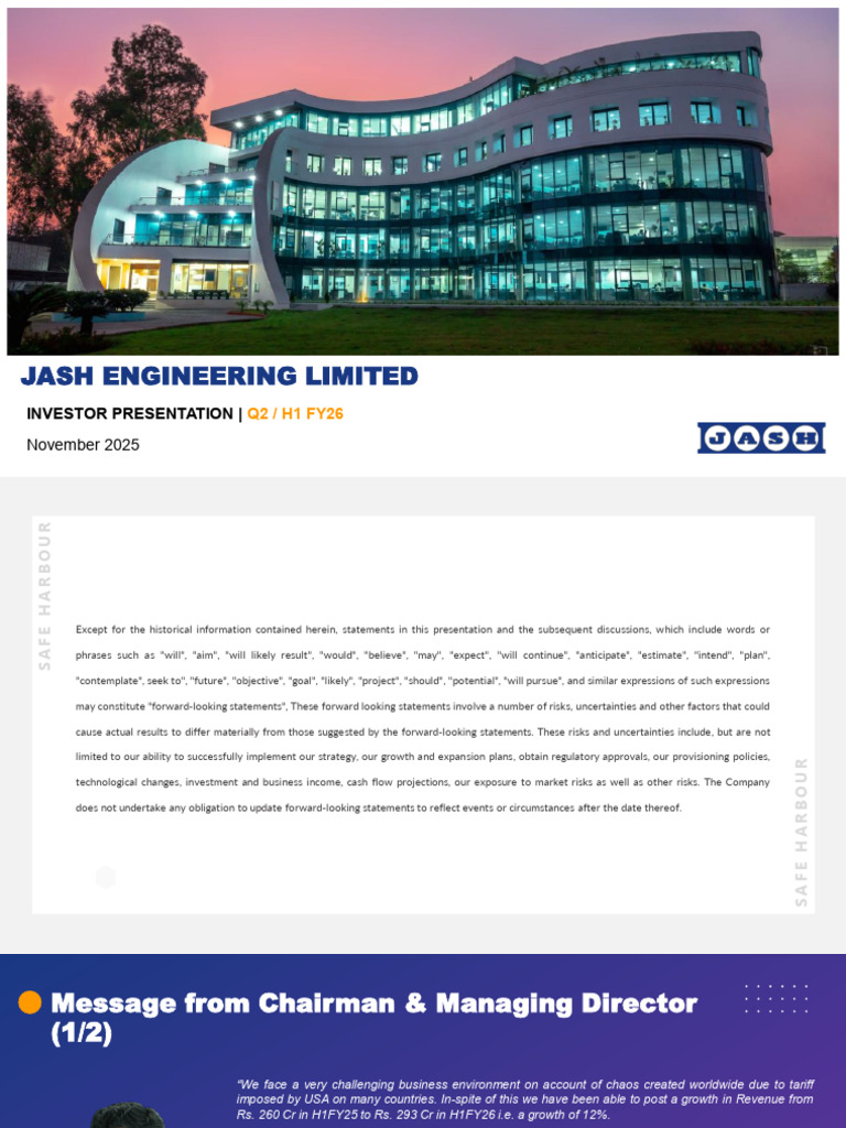 Jash Engineering Limited: Q2 / H1 FY26 | PDF | Equity (Finance ...