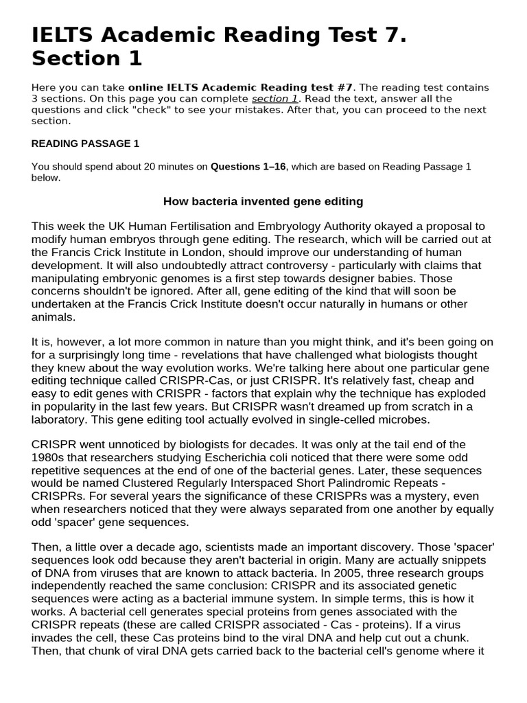 IELTS Academic Reading Test 7 | PDF | Crispr | Virus