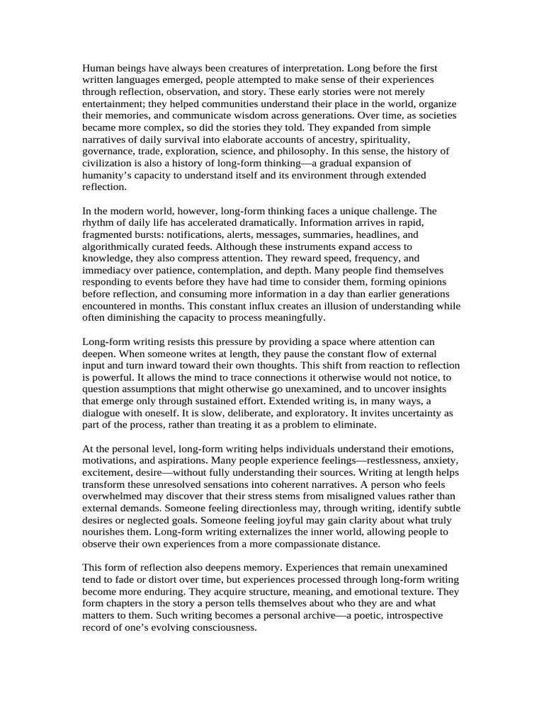 The Power of Long-Form Writing | PDF | Narrative | Thought