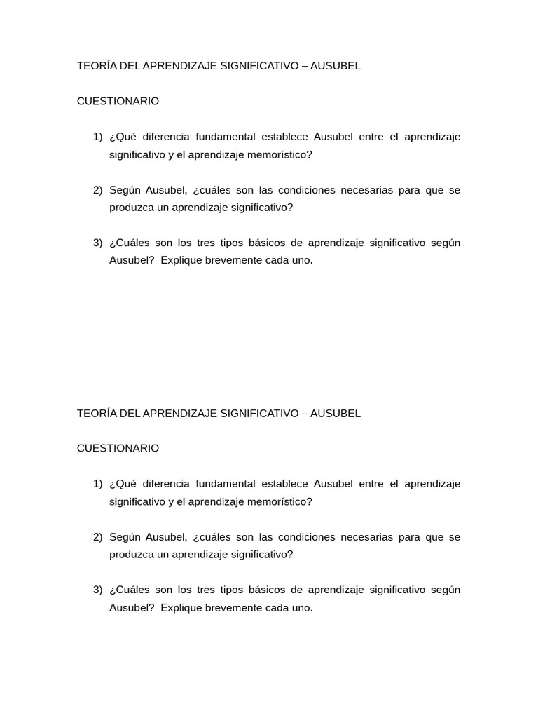 Aprendizaje Significativo según Ausubel | PDF