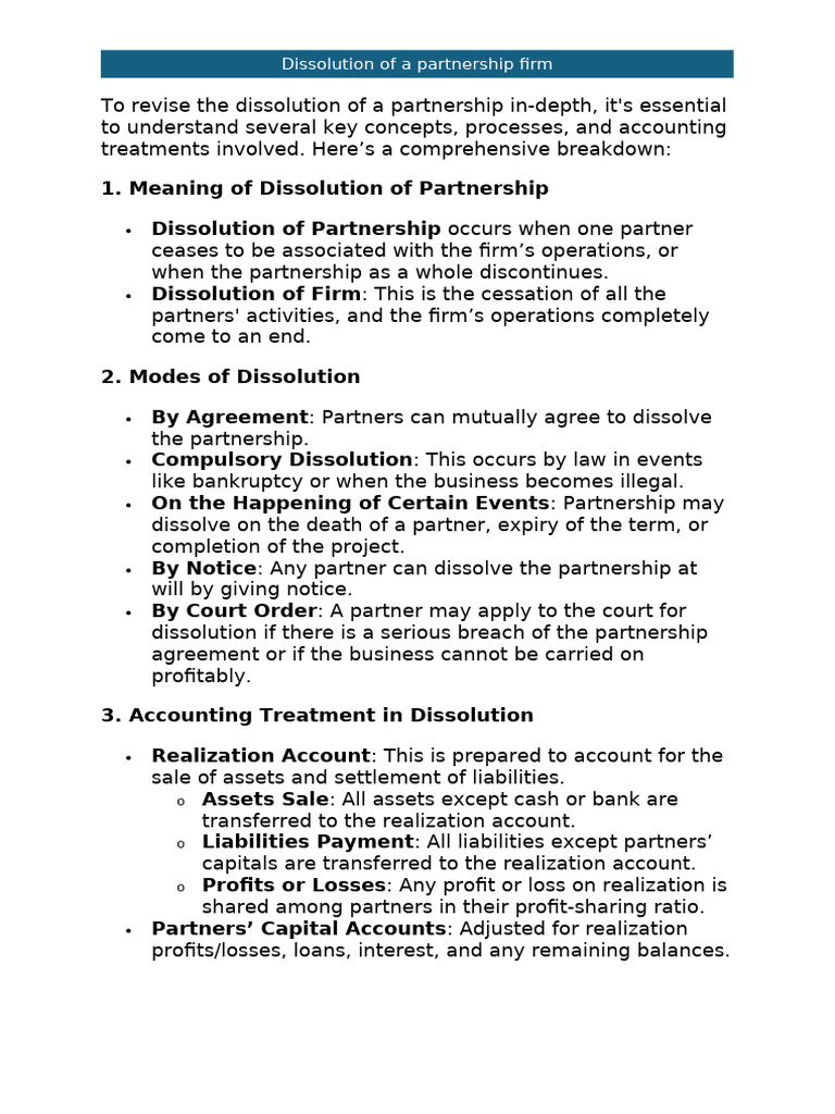 Partnership Dissolution Guide: Key Concepts | PDF | Debits And Credits ...