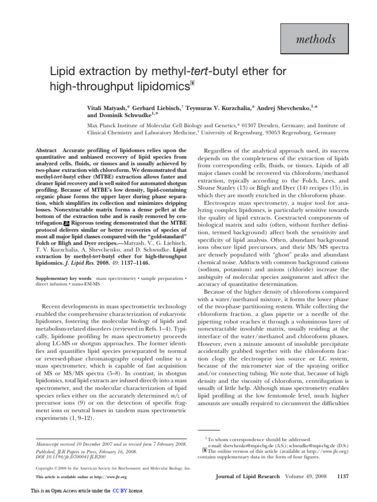 MTBE Lipid Extraction for Lipidomics | PDF | Tandem Mass Spectrometry ...