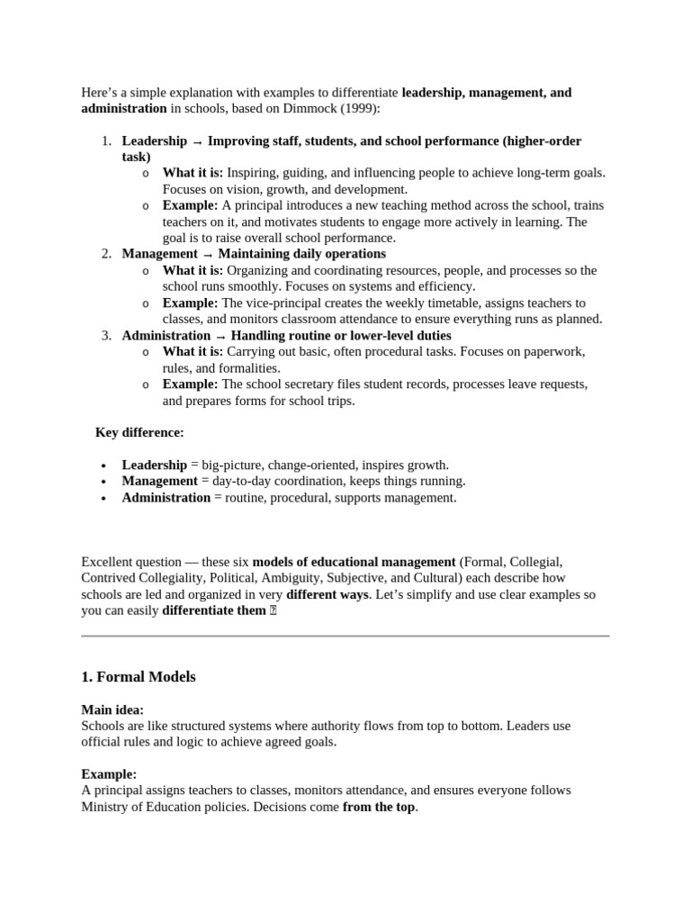 EXTRACT FROM THE NOTE | PDF | Leadership | Teachers
