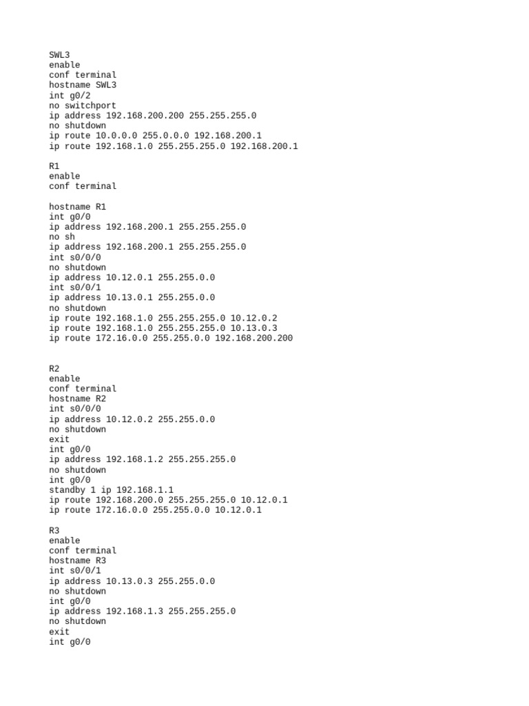 Network Configuration for SWL3, R1, R2, R3 | PDF
