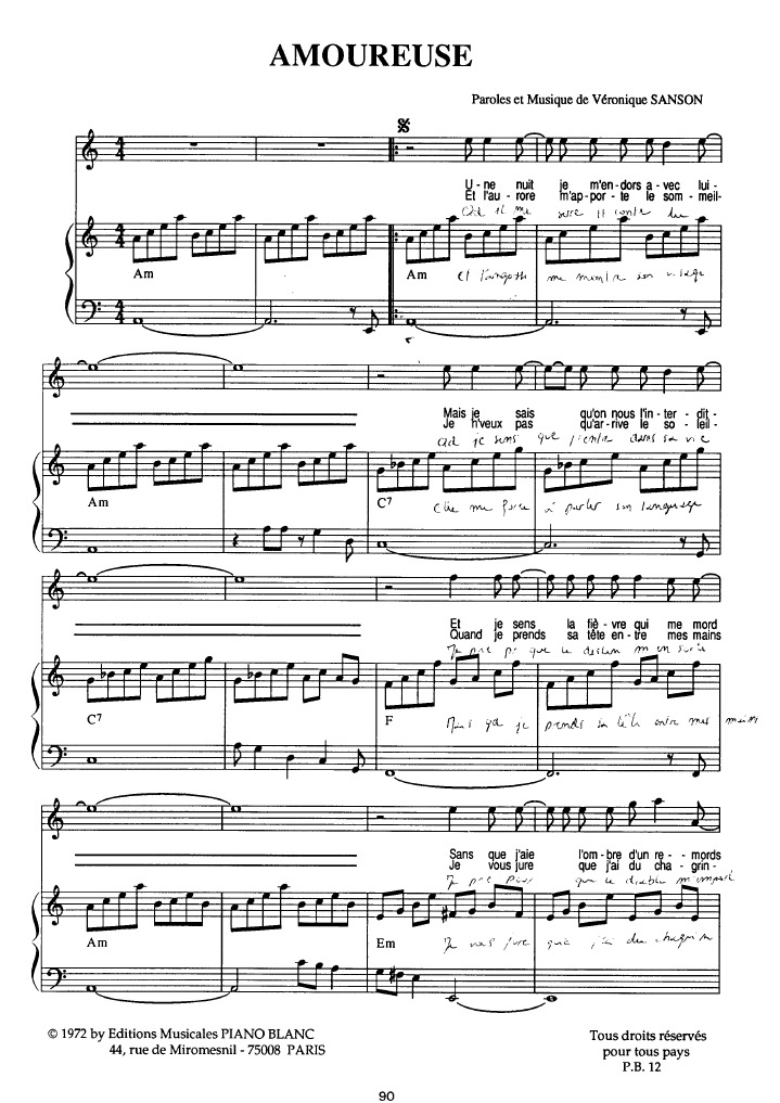 Chanson Ecrite Par Michel Berger Pour Veronique Sanson SANSON VERONIQUE Amoureuse