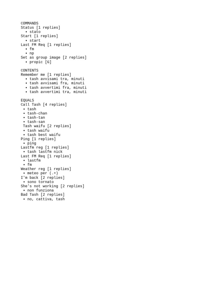 Tash Commands and Responses Guide | PDF