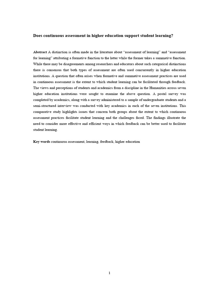 Continuous Assessment Impact on Learning | PDF | Cognition