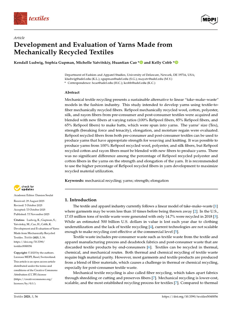 Yarns from Mechanically Recycled Textiles | PDF | Textiles | Yarn