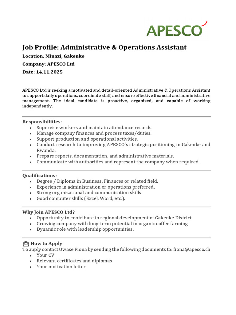 2025.11.14 Admin Operations Assistant - Job Advertisement | PDF