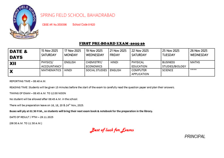 Pre Board Examination Circular | PDF
