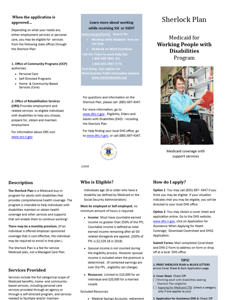 Sherlock Plan Medicaid Buy in For Working Disabled Brochure 2018 | PDF ...