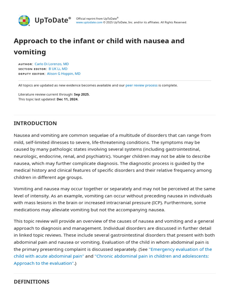 Approach to the Infant or Child With Nausea and Vomiting | PDF | Nausea ...