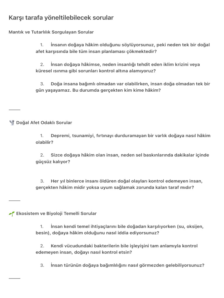 Karşı Tarafa Yöneltilebilecek Sorular | PDF